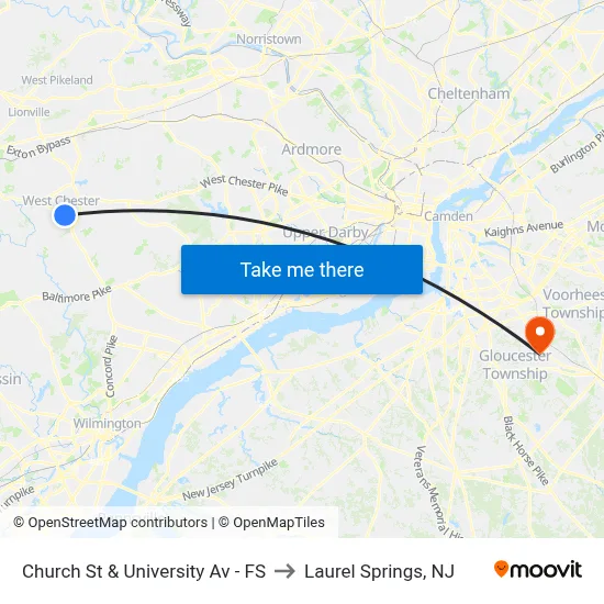 Church St & University Av - FS to Laurel Springs, NJ map