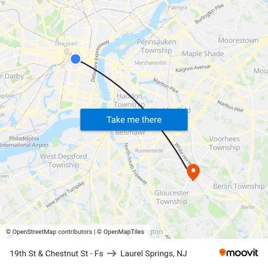 19th St & Chestnut St - Fs to Laurel Springs, NJ map