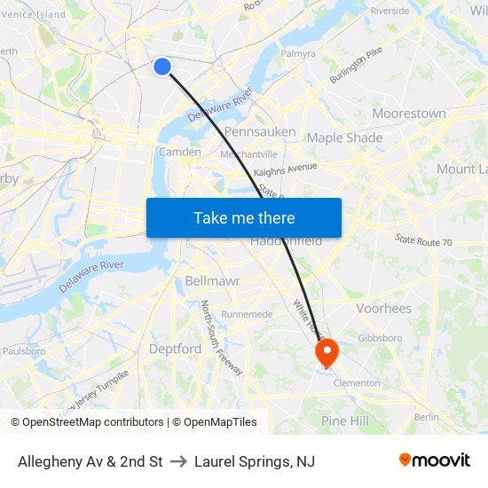 Allegheny Av & 2nd St to Laurel Springs, NJ map