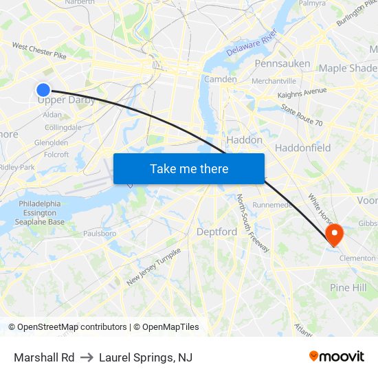 Marshall Rd to Laurel Springs, NJ map