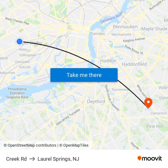 Creek Rd to Laurel Springs, NJ map