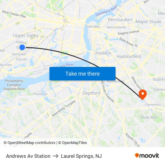 Andrews Av Station to Laurel Springs, NJ map