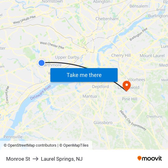 Monroe St to Laurel Springs, NJ map