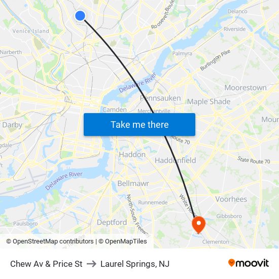 Chew Av & Price St to Laurel Springs, NJ map
