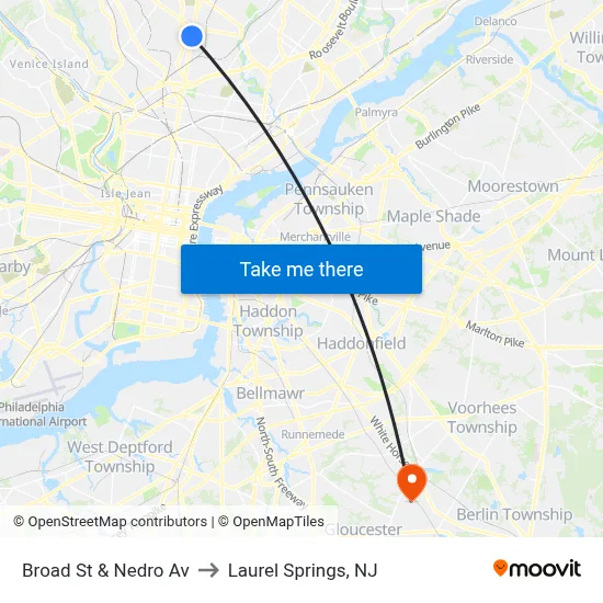 Broad St & Nedro Av to Laurel Springs, NJ map