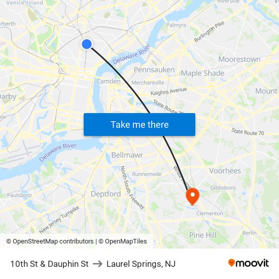 10th St & Dauphin St to Laurel Springs, NJ map