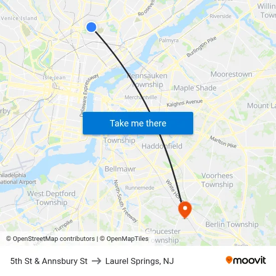 5th St & Annsbury St to Laurel Springs, NJ map