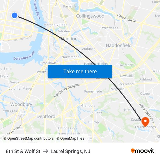 8th St & Wolf St to Laurel Springs, NJ map