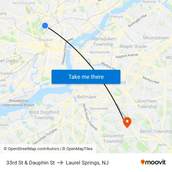 33rd St & Dauphin St to Laurel Springs, NJ map