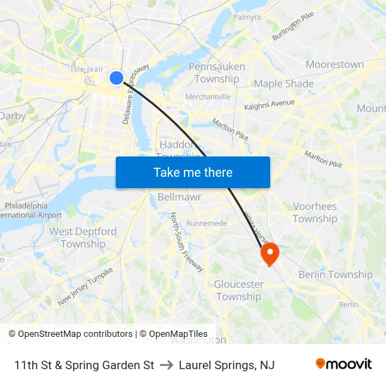 11th St & Spring Garden St to Laurel Springs, NJ map