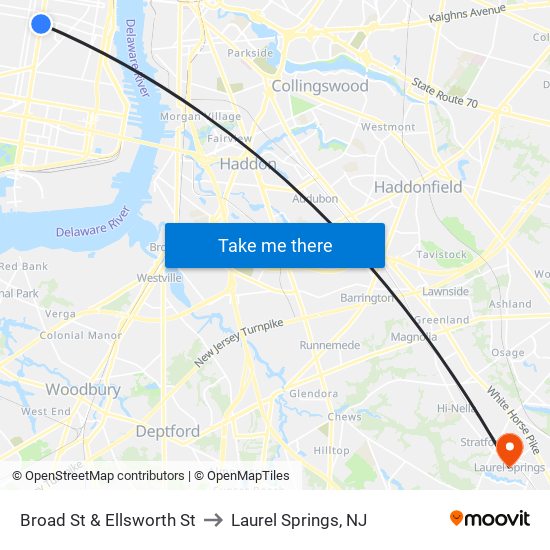 Broad St & Ellsworth St to Laurel Springs, NJ map