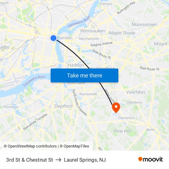 3rd St & Chestnut St to Laurel Springs, NJ map