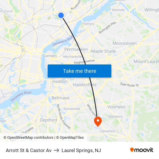 Arrott St & Castor Av to Laurel Springs, NJ map