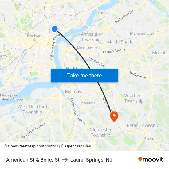 American St & Berks St to Laurel Springs, NJ map