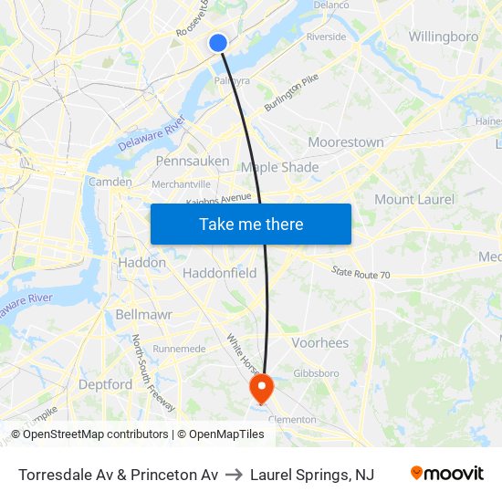 Torresdale Av & Princeton Av to Laurel Springs, NJ map