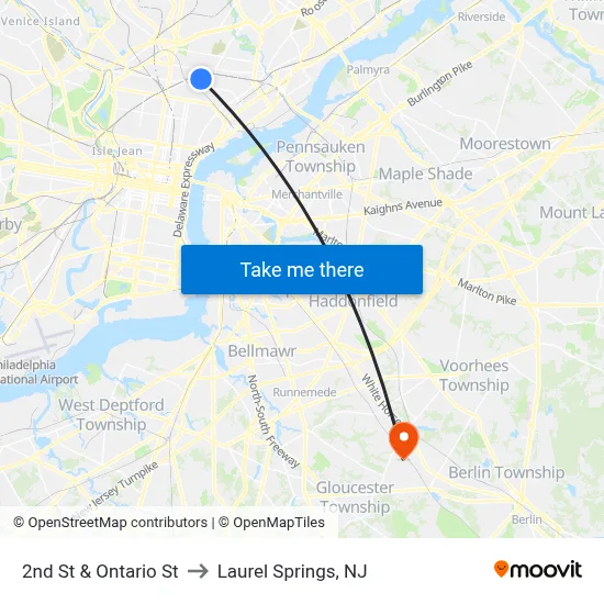 2nd St & Ontario St to Laurel Springs, NJ map