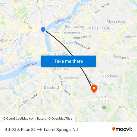 4th St & Race St to Laurel Springs, NJ map