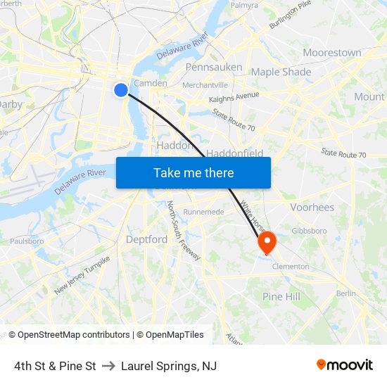 4th St & Pine St to Laurel Springs, NJ map