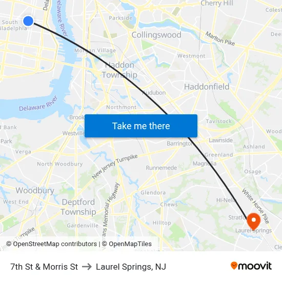 7th St & Morris St to Laurel Springs, NJ map