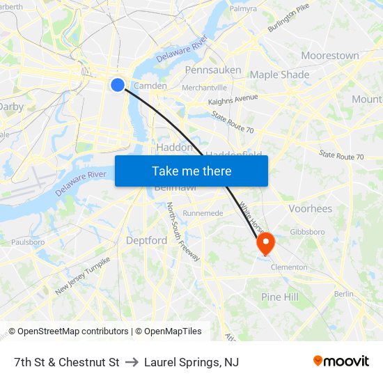 7th St & Chestnut St to Laurel Springs, NJ map