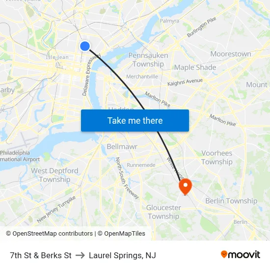 7th St & Berks St to Laurel Springs, NJ map