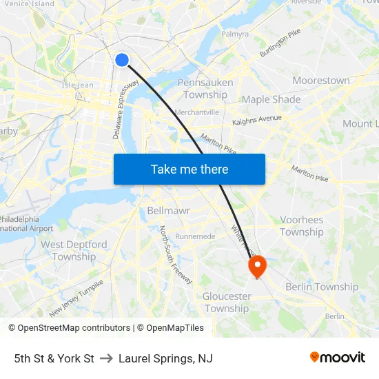 5th St & York St to Laurel Springs, NJ map