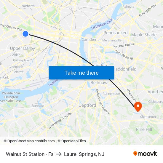 Walnut St Station - Fs to Laurel Springs, NJ map