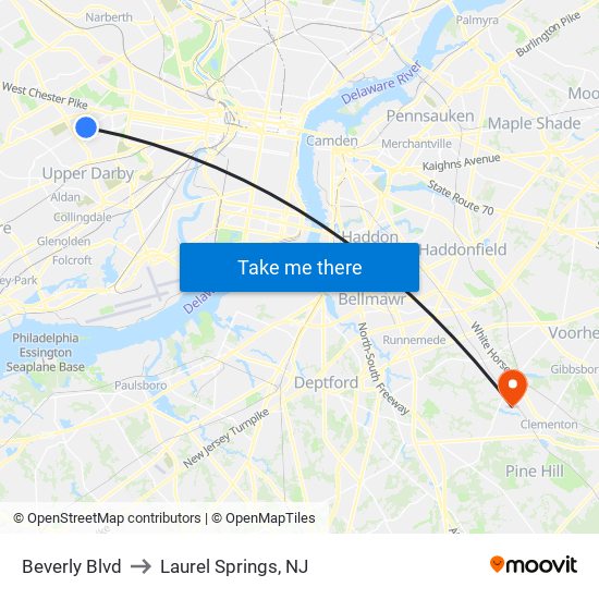 Beverly Blvd to Laurel Springs, NJ map