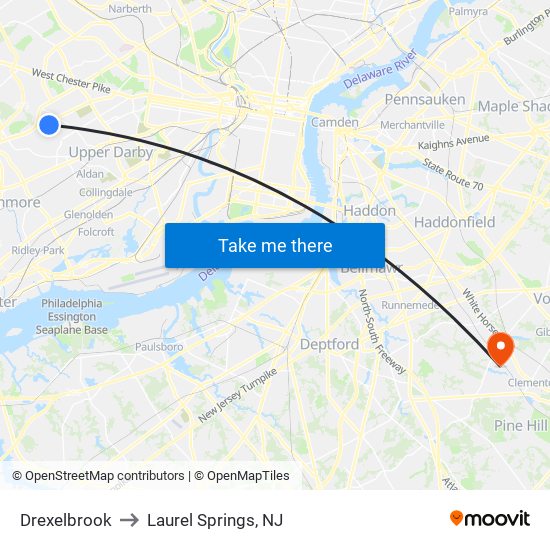 Drexelbrook to Laurel Springs, NJ map