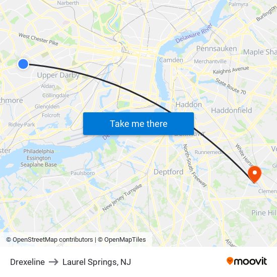 Drexeline to Laurel Springs, NJ map