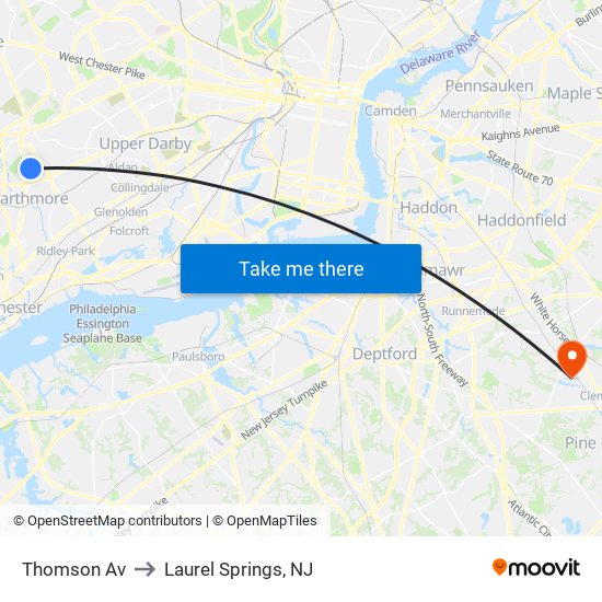 Thomson Av to Laurel Springs, NJ map