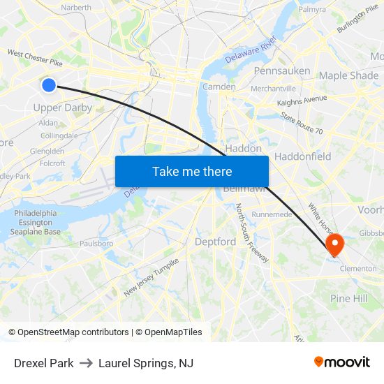 Drexel Park to Laurel Springs, NJ map