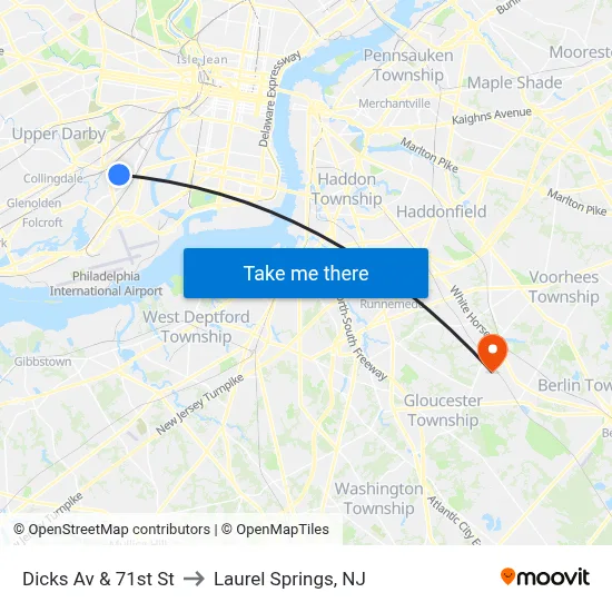 Dicks Av & 71st St to Laurel Springs, NJ map
