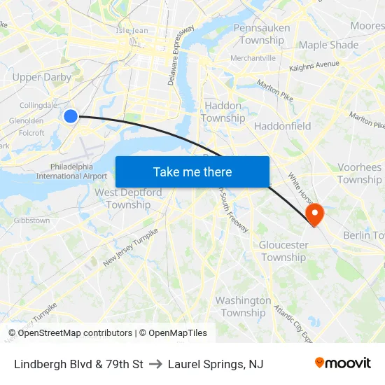 Lindbergh Blvd & 79th St to Laurel Springs, NJ map