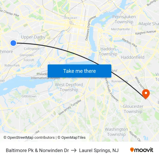 Baltimore Pk & Norwinden Dr to Laurel Springs, NJ map