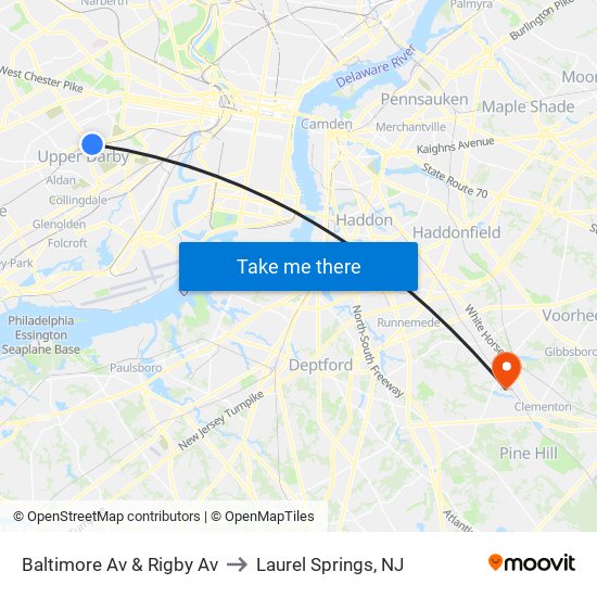 Baltimore Av & Rigby Av to Laurel Springs, NJ map