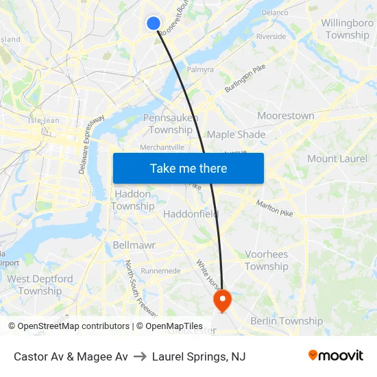Castor Av & Magee Av to Laurel Springs, NJ map