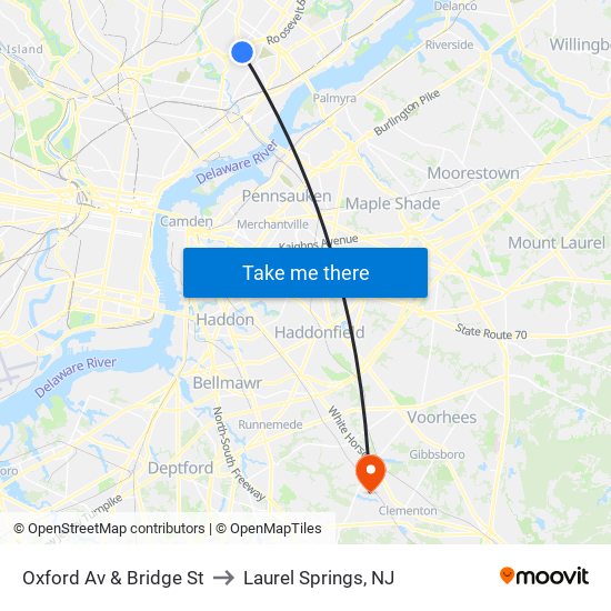 Oxford Av & Bridge St to Laurel Springs, NJ map