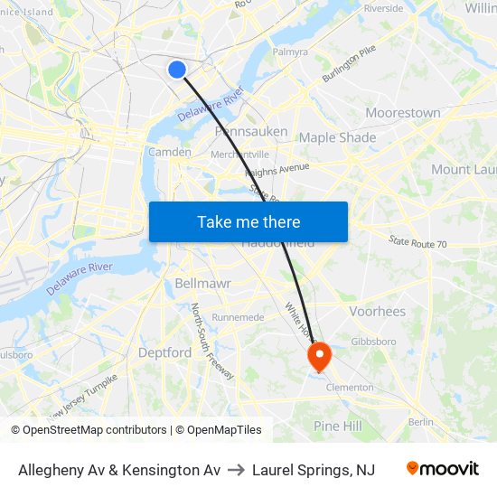 Allegheny Av & Kensington Av to Laurel Springs, NJ map