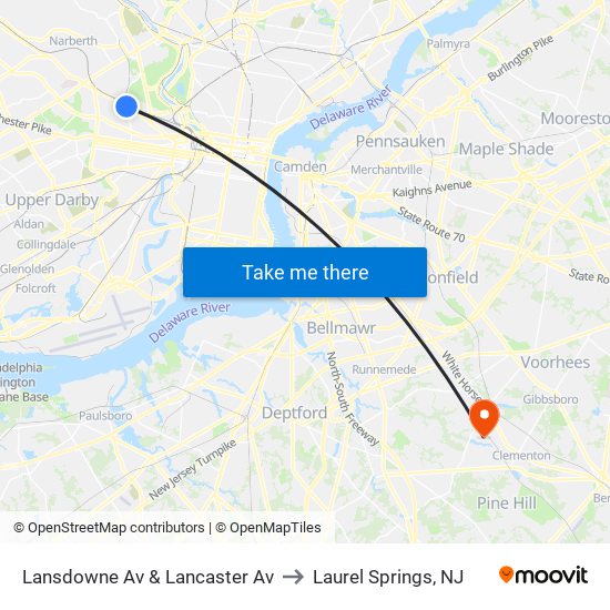 Lansdowne Av & Lancaster Av to Laurel Springs, NJ map