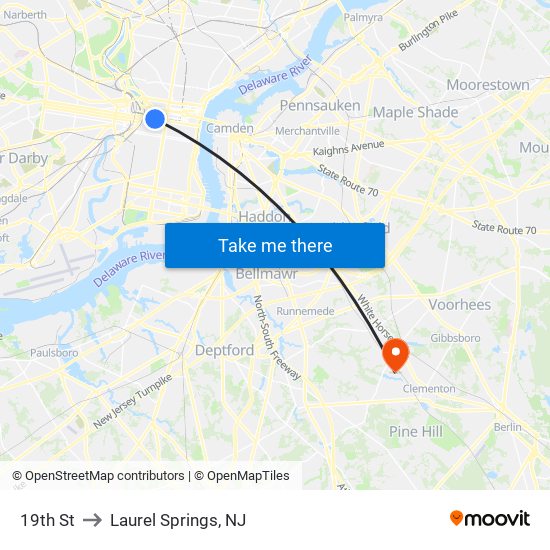 19th St to Laurel Springs, NJ map