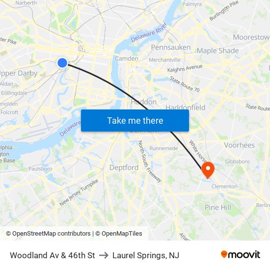 Woodland Av & 46th St to Laurel Springs, NJ map