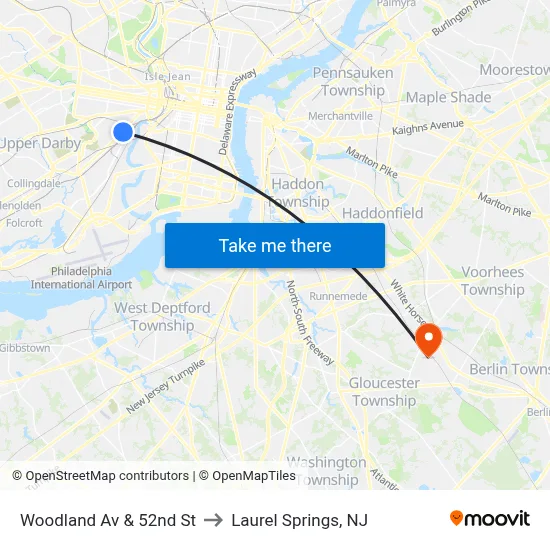 Woodland Av & 52nd St to Laurel Springs, NJ map