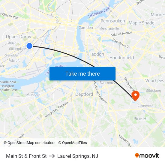 Main St & Front St to Laurel Springs, NJ map