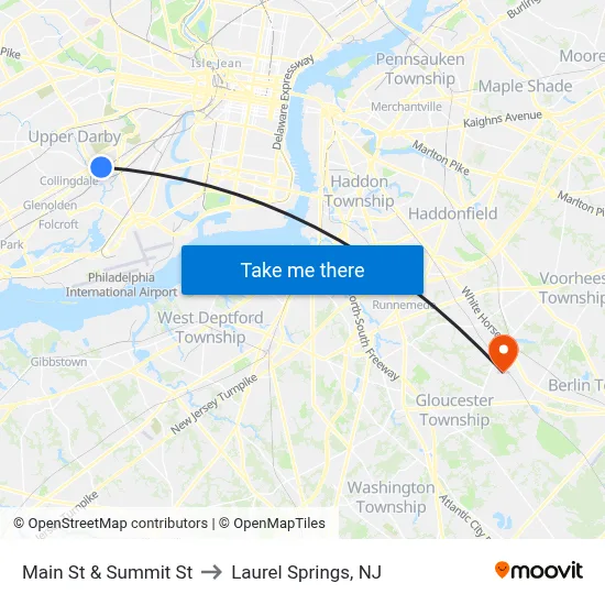 Main St & Summit St to Laurel Springs, NJ map