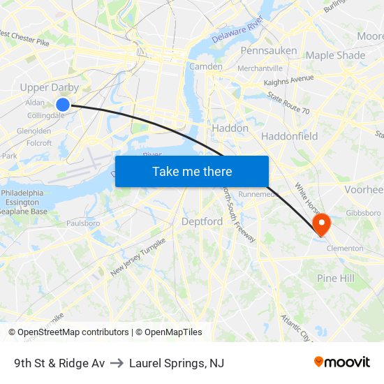 9th St & Ridge Av to Laurel Springs, NJ map