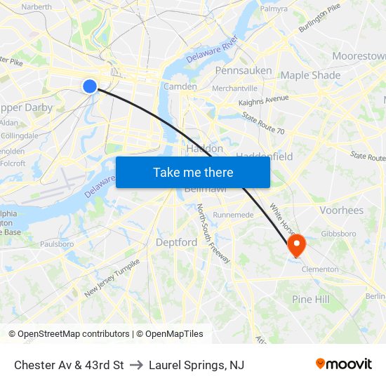 Chester Av & 43rd St to Laurel Springs, NJ map