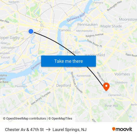 Chester Av & 47th St to Laurel Springs, NJ map