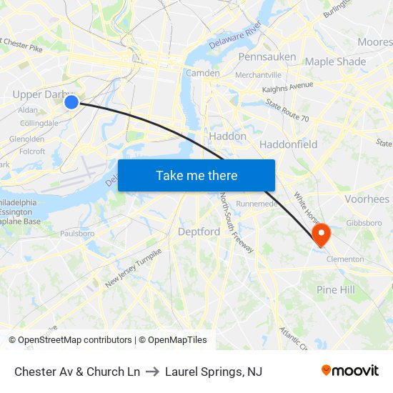 Chester Av & Church Ln to Laurel Springs, NJ map