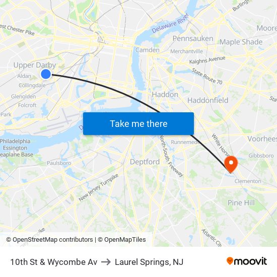 10th St & Wycombe Av to Laurel Springs, NJ map